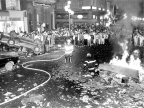 After the Montreal Canadiens won the Stanley Cup on May 24, 1986, a riot broke out on Ste-Catherine St. This photo appeared on Page 1 of the Montreal Gazette on May 26, 1986.