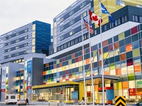 The entrance to the Montreal Children's Hospital at the MUHC Glen site is seen in Montreal in 2016.