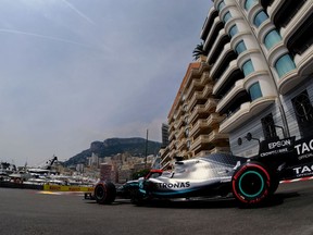 Mercedes' British driver Lewis Hamilton drives during the third practice session at the Monaco street circuit on May 25, 2019 in Monaco, ahead of the Monaco Formula 1 Grand Prix.