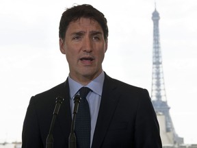 Canadian Prime Minister Justin Trudeau speaks during a news conference at the Canadian embassy in Paris, France Thursday May 16, 2019.