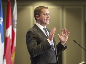 Conservative Leader Andrew Scheer delivers a speech at the Montreal Council on Foreign Relations, May 7, 2019 in Montreal.