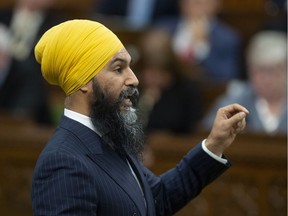 NDP leader Jagmeet Singh rises during Question Period in the House of Commons, Tuesday, May 7, 2019 in Ottawa.