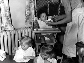 Toddlers at the Montreal Day Nursery in 1942, during the Second World War. War jobs for mothers meant more than 5,000 youngsters were in need of daycare.