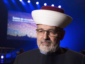 Imam Hassan Guillet at a gathering to mark the first anniversary of the Quebec City mosque shooting, Jan. 28, 2018 in Quebec City.
