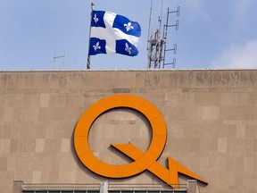 File photo shows Hydro- Québec logo on head office building in Montreal.