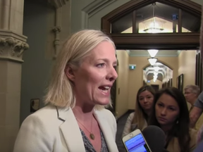Screen shot shows Environment Minister Catherine McKenna in Canadian Press video about climate change.