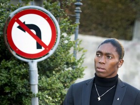 FILE - In this Monday, Feb. 18,2019 file photo, South Africa's runner Caster Semenya, current 800-meter Olympic gold medalist and world champion, arrives for the first day of her hearing at the international Court of Arbitration for Sport, CAS, in Lausanne, Switzerland. Caster Semenya will find out Wednesday, May 1, 2019 if she has won her appeal against IAAF rules to curb female runners' high natural levels of testosterone.