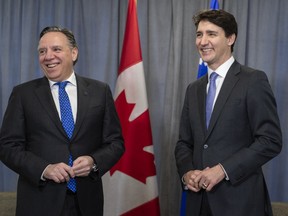 Prime Minister Justin Trudeau meets with Quebec Premier François Legault in Sherbrooke in January 2019.