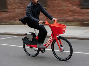 Jump’s system is dockless, meaning users can deposit and pick up the bikes anywhere, as long as they are affixed to bike racks with the U-lock that comes with each bike.