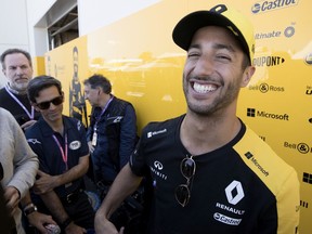 Renault driver Daniel Ricciardo of Australia is all smiles as he jokes with reporters at Circuit Gilles-Villeneuve in Montreal on Thursday, June 6, 2019.