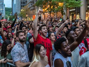 Toronto Raptors fans gathered in Montreal's Jurassic Park on Monday June 10, 2019 watch their NBA playoff game against the Golden State Warriors.