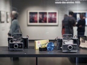 The Polaroid Project exhibition at the McCord Museum includes a technical display showing cameras, accessories and explanation of the science behind the Polaroid process.