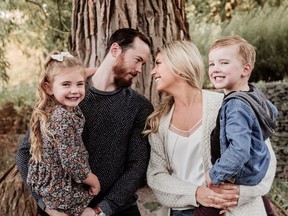 Canadiens forward Paul Byron with his wife, Sarah Leblond, daughter, Elianna, age 6, left, and son, Brysen, 5.