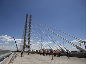 Members of the media tour the deck area of the new Champlain Bridge on Monday, June 17, 2019.