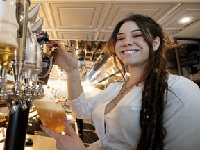 Cassiopée Franco serves up vegan beer at Le Bowhead. While there’s Guinness on tap, as well as an array of Sleeman products, you won’t find the latter’s Honey Brown Lager — due to, well, the honey.