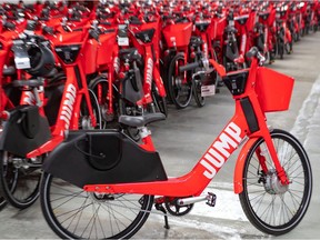 Uber launched their JUMP e-bikes, a dockless electric bike sharing service in Montreal June 26, 2019.