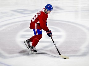 Cole Caufield, the Canadiens’ first-round pick (15th overall) at the 2019 NHL Draft, skates across centre ice at Bell Sports Complex in Brossard during team’s development camp on June 26, 2019.