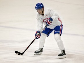 Nick Suzuki handles puck during Montreal Canadiens development camp at the Bell Sports Complex in Brossard on Wednesday, June 26, 2019.