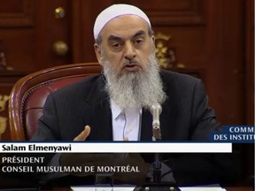 Salam Elmenyawi, seen testifying in 2015 during the public hearings on Bill 59,  Quebec's proposed anti-hate speech legislation, says Montreal police numbers on hate crimes only represent the tip of the iceberg because most people don't report those types of crimes.