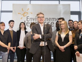 Lawyer Bruce Johnston of the firm Trudel Johnston & Lesperance speaks with ENvironnement JEUnesse after announcing their suit against the Government of Canada on its inaction on climate change in Montreal, November 26, 2018.