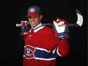 Jayden Struble poses after being selected 46th overall by the Canadiens during the 2019 NHL Draft at Rogers Arena in Vancouver.