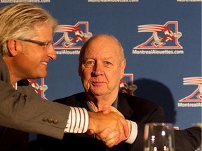 Bob Wetenhall, right, took over a struggling Alouettes franchise in 1997, and poured heart, soul and money into it. He produced a great team for a decade, but in part due to his loyalty to former general manager Jim Popp, left, the club declined after the retirement of quarterback Anthony Calvillo, Jack Todd writes.