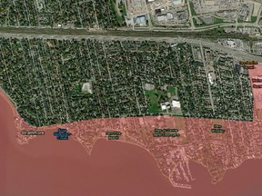 The Quebec government's preliminary map delineating the zones in danger of flooding in Dorval. Photo courtesy of City of Dorval
