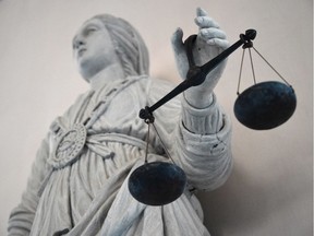 The goddess of Justice balancing the scales.