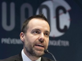 Anti-Corruption Unit (UPAC) interim-director Frederic Gaudreau speaks at a news conference presenting their annual report, Thursday, December 13, 2018 in Quebec City.