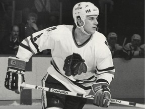 FOR USE WITH STUBBS COLUMN, EDITION OF MAY 3, 2012: Chicago Blackhawks defenceman Marc Bergevin, photographed in the mid-1980s early in his 20-year NHL career. Note the CANADIEN stick he's using, fitting given that on May 2, 2012 he was named the 17th general manager in the history of the Montreal Canadiens. MANDATORY CREDIT: Courtesy Chicago Blackhawks