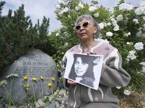 Lori Davis's sister Carol Ruby Davis is one of one of the numerous women missing in the DTES. Lori Davis is pictured at the Missing Women memorial boulder in Crab Park in Vancouver