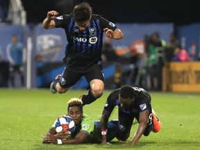 The Montreal Impact in action against the Seattle Sounders at Stade Saputo earlier this month.
