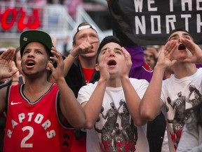 Jurassic Park comes alive Sunday night as Raptor fans cheer on their team in Game 3 against the Milwaukee Bucks in Toronto on Sunday May, 19, 2019.