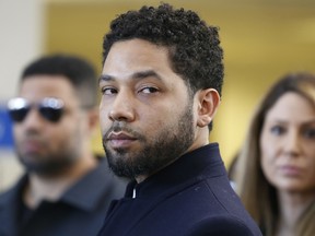 Actor Jussie Smollett after his court appearance at Leighton Courthouse on March 26, 2019 in Chicago, Illinois. This morning in court it was announced that all charges were dropped against the actor.