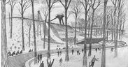 A drawing, published by the Montreal Gazette in 1965, shows a ski jump and bobsled run proposed for Mount Royal.