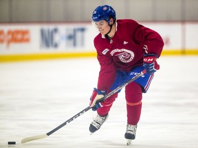 Cole Caufield, selected in the first round (15th overall) at the 2019 NHL Draft, fires puck during Canadiens’ development camp at the Bell Sports Complex in Brossard on June 26, 2019.