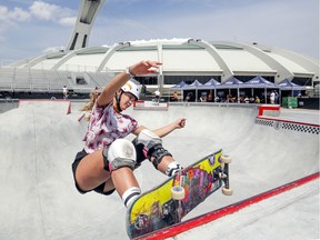 Grace Marhoefer practices for this weekend's Vans Park Series Pro Tour event at the Olympic Stadium in Montreal Wednesday July 10, 2019.