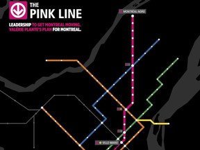 Proposed Pink Line by Projet Montréal, to be built in 2028.