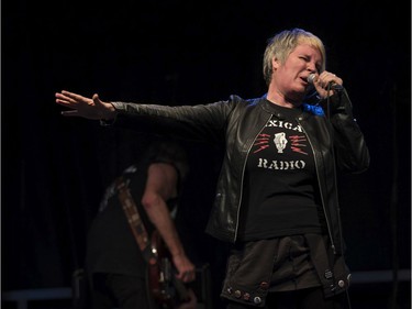 Penelope Houston of the band the Avengers performs at the '77 Montréal punk festival at Parc Jean-Drapeau in Montreal on Friday, July 26, 2019.