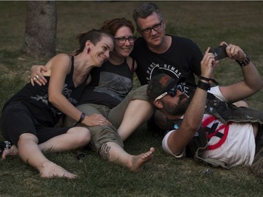 Alex Dolbec takes a selfie with, from the left: Eliana Aubé, Gabrielle Berger, and Matthieu Ouellette at the '77 Montréal punk festival.