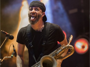 Streetlight Manifesto sax player Mike Brown at the '77 Montréal punk festival at Parc Jean-Drapeau in Montreal on Friday, July 26, 2019.