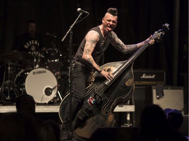 Gutter Flipper of the Montreal band Gutter Demons perform at at the '77 Montréal punk festival at Parc Jean-Drapeau in Montreal Friday, July 26, 2019.