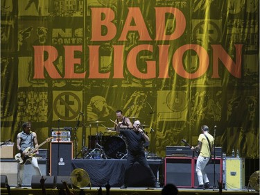 The band Bad Religion performs at the '77 Montréal punk festival at Parc Jean-Drapeau in Montreal on Friday, July 26, 2019.