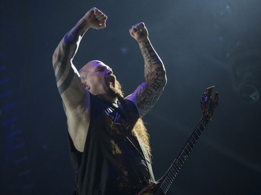 Guitarist Kerry King of Slayer plays at the Heavy Montréal metal festival July 28, 2019.