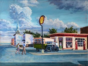 Studio 77 Cafe will be hosting a "Retrospective of the Village of Pointe Claire" involving paintings of the village. A painting depicting a french fry wagon originally driven by Eddie "Le Dur" Duhamel at the Shell Station at the corner of Ste Anne and Lakeshore Blvd. circa 1935 painted by Jacques Semeteys.