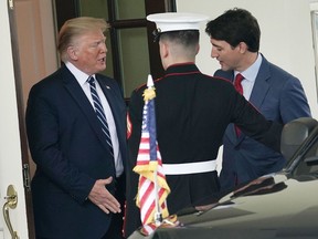WASHINGTON, DC - JUNE 20:  Canadian Prime Minister Justin Trudeau bids farewell to U.S. President Donald Trump after his visit at the White House June 20, 2019 in Washington, DC. The two leaders were expected to discuss the trade agreement between the U.S., Canada and Mexico.