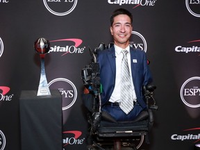 Rob Mendez poses with 2019 Jimmy V Award for Perseverance during The 2019 ESPYs at Microsoft Theater on July 10, 2019 in Los Angeles, Calif.