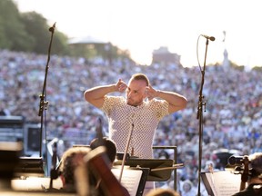 Yannick Nézet-Séguin leads the Orchestre Métropolitain as they perform an outdoor concert on Mount Royal in Montreal on Thursday, July 25, 2019.