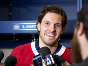 Montreal Canadiens defenceman Ben Chiarot speaks to the media as he is introduced by the team in Montreal, on Friday, July 26, 2019.