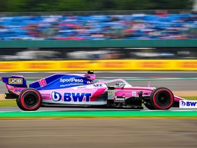 Racing Point's Canadian driver Lance Stroll drives during the third practice session at Silverstone motor racing circuit in Silverstone, central England, on July 13, 2019 ahead of the British Formula One Grand Prix.